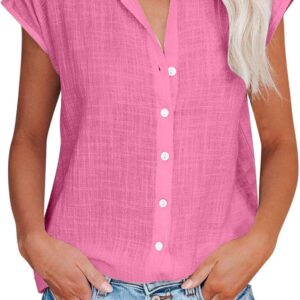 Hauts d'été femmes Fresh Clean Threads chemisiers coton lin rose-0